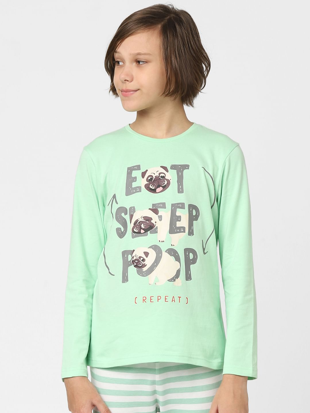 Boys Green Printed T-shirts & Pyjama Night Suit Set