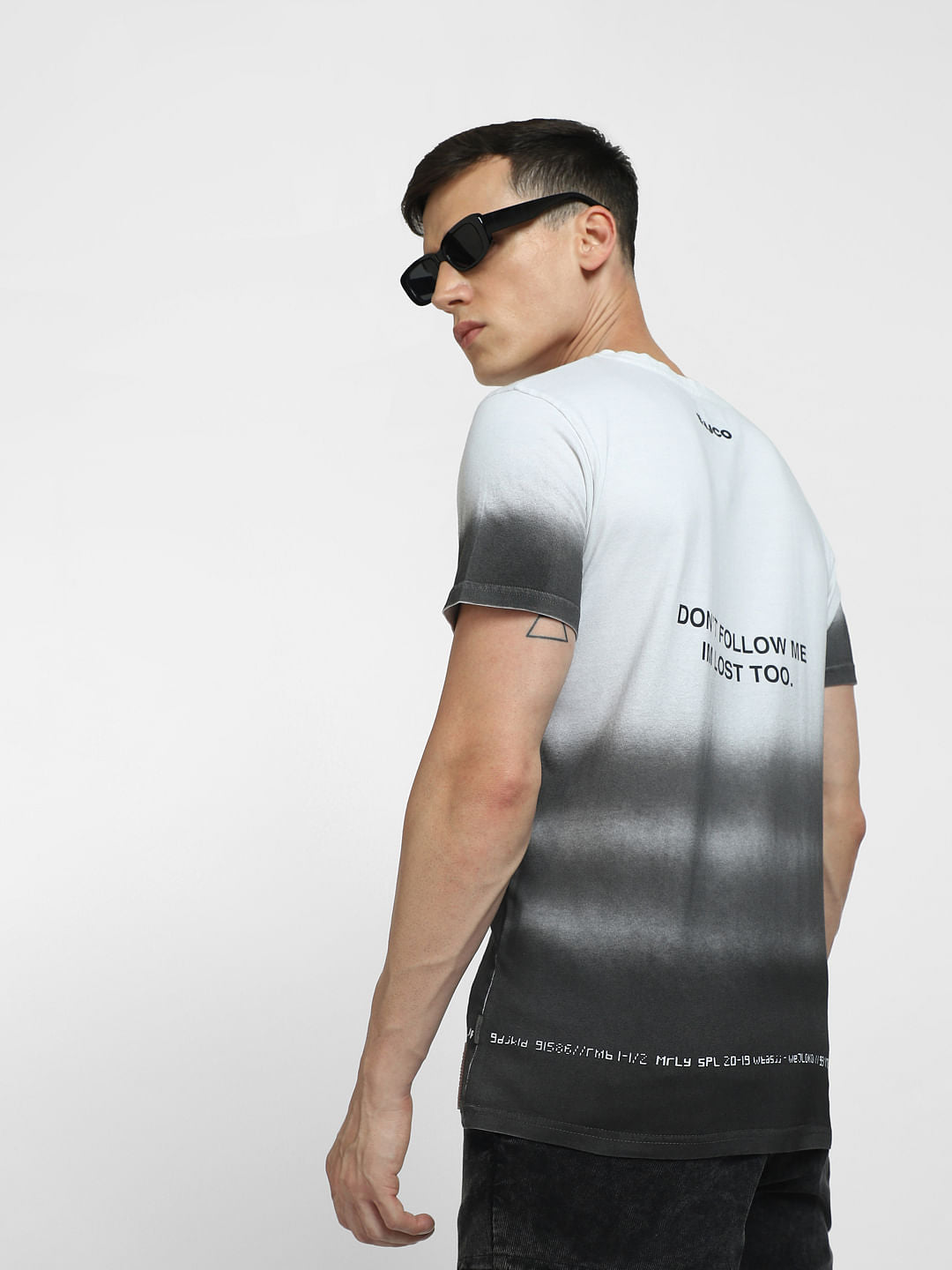 White Colourblocked Crew Neck T-shirt