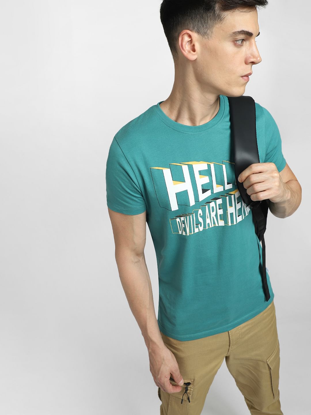 Blue Typographic Print Crew Neck T-shirt