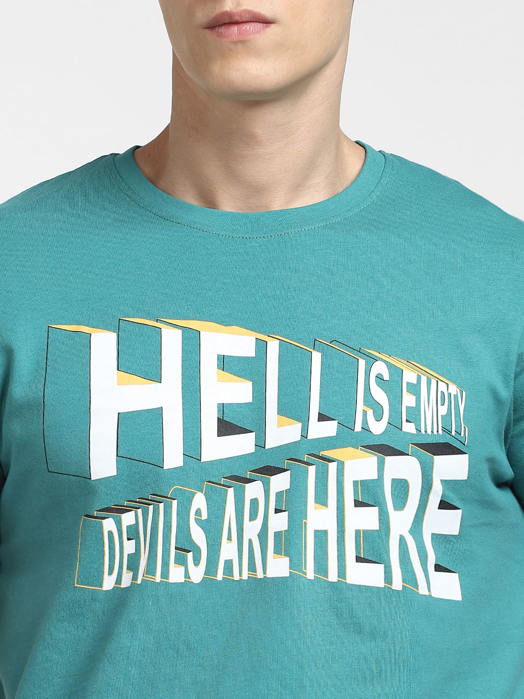 Blue Typographic Print Crew Neck T-shirt