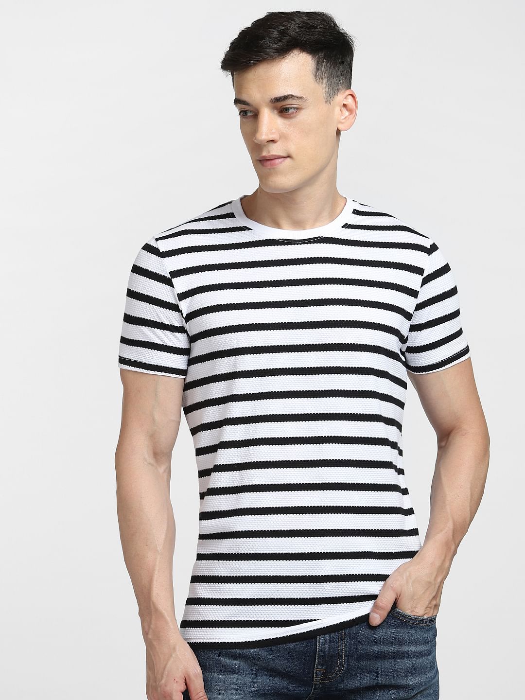 White Striped Crew Neck T-shirt