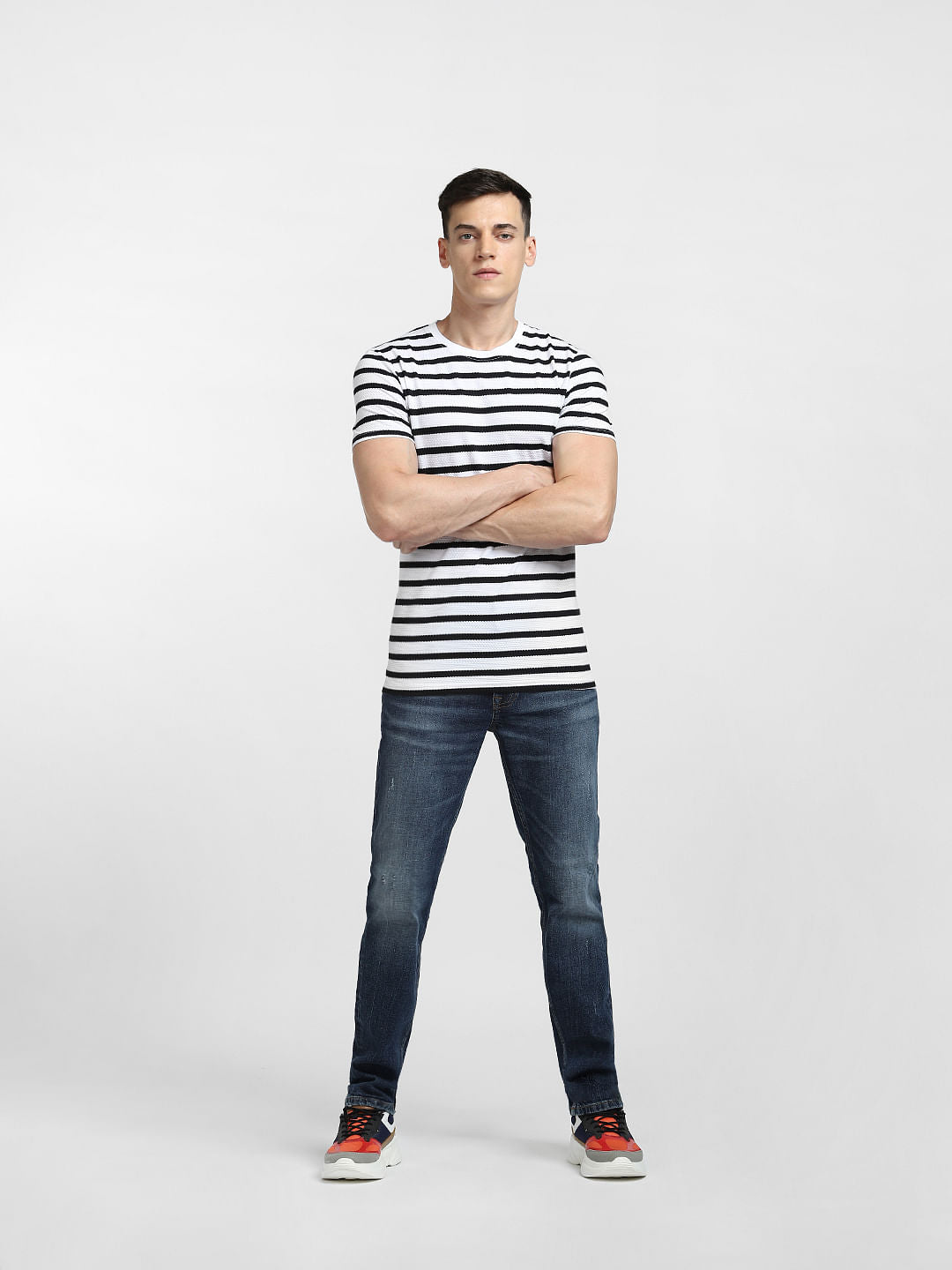 White Striped Crew Neck T-shirt