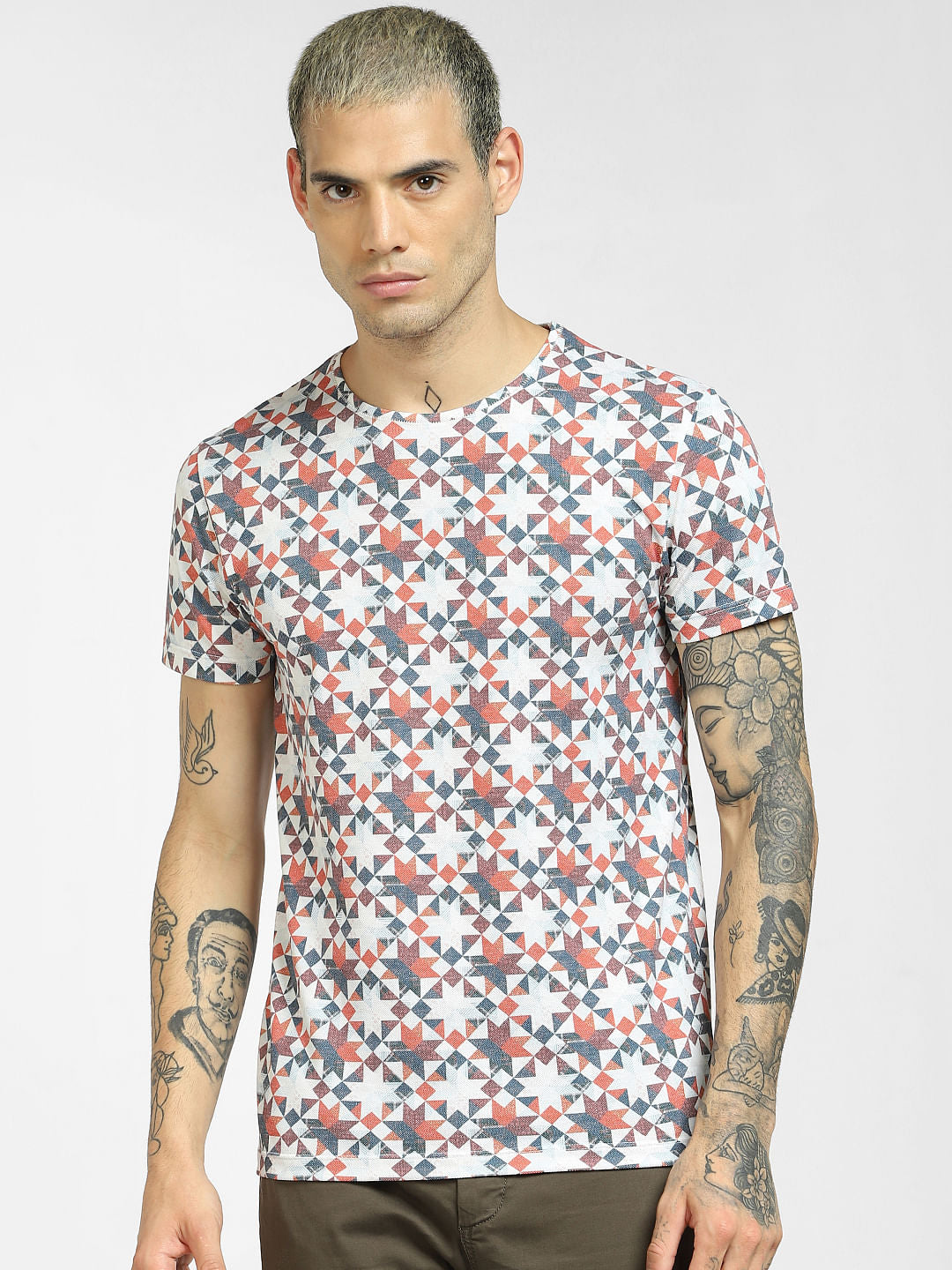 Red All Over Print Crew Neck T-shirt