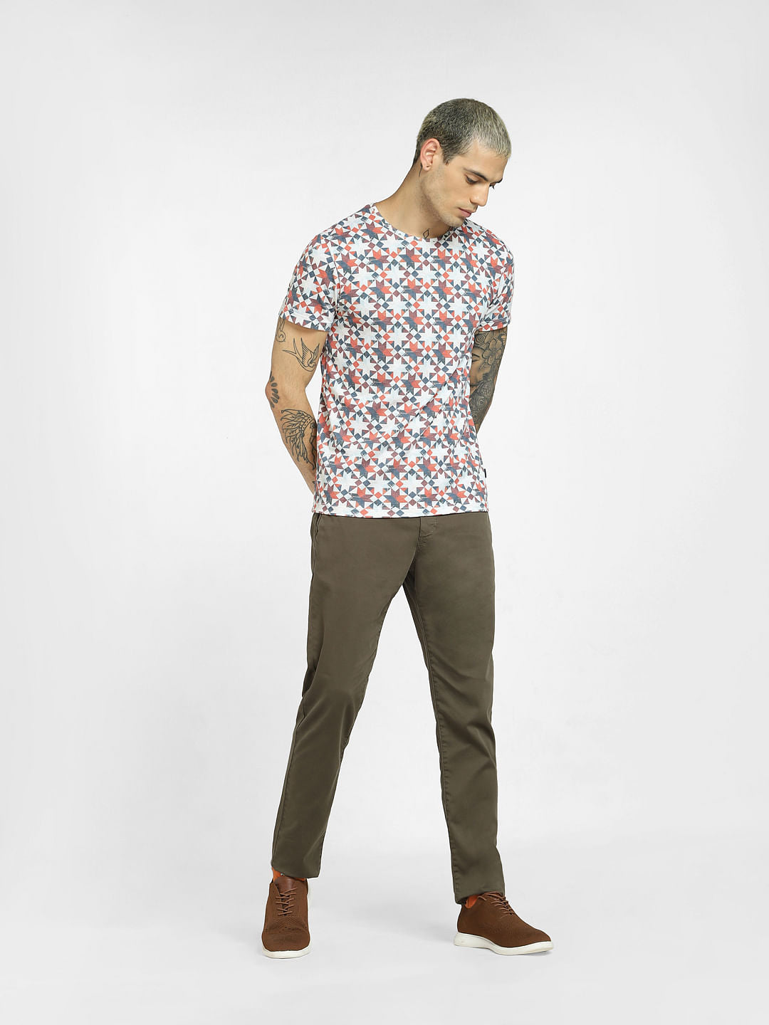 Red All Over Print Crew Neck T-shirt