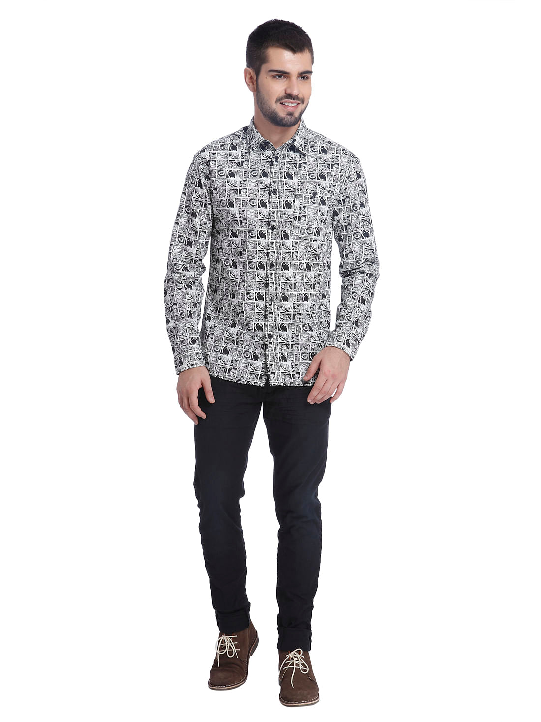 All-Over Print White Casual Shirt