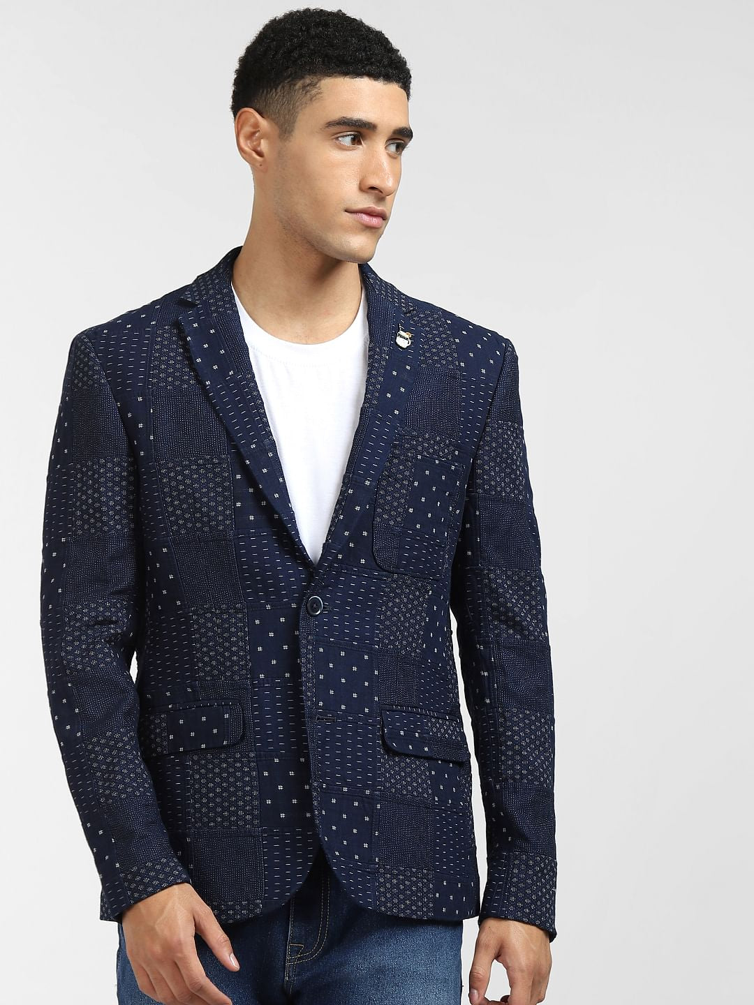 Navy Blue Printed Blazer