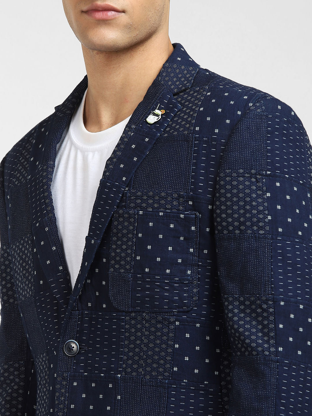 Navy Blue Printed Blazer