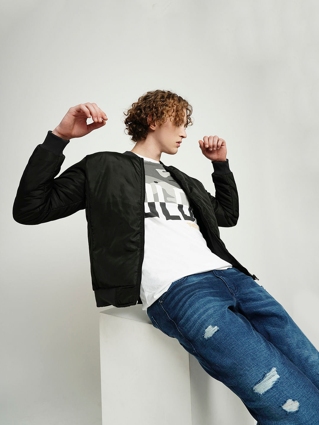 PRODUKT by JACK&JONES Black Zip-Up Bomber Jacket