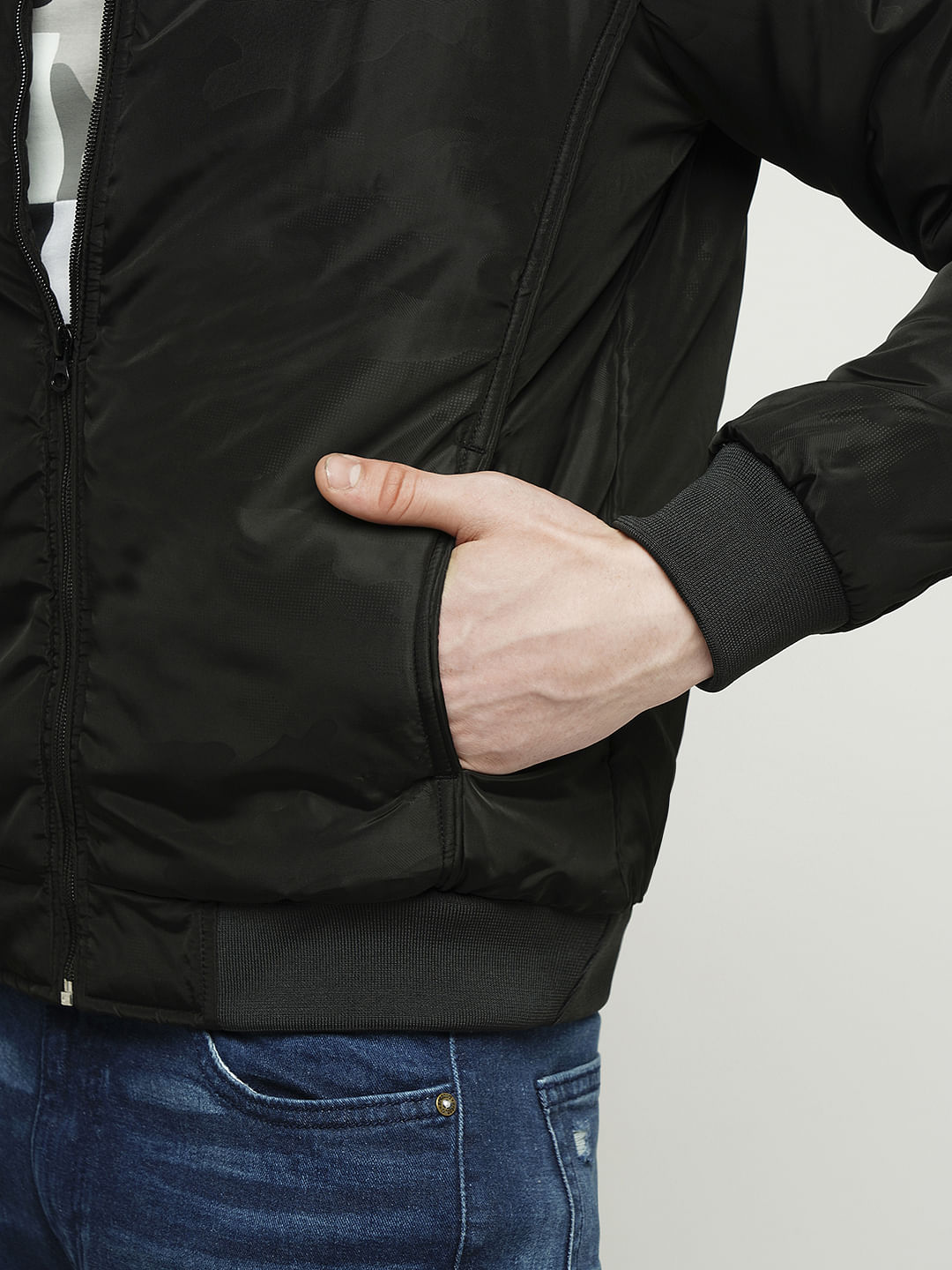 PRODUKT by JACK&JONES Black Zip-Up Bomber Jacket