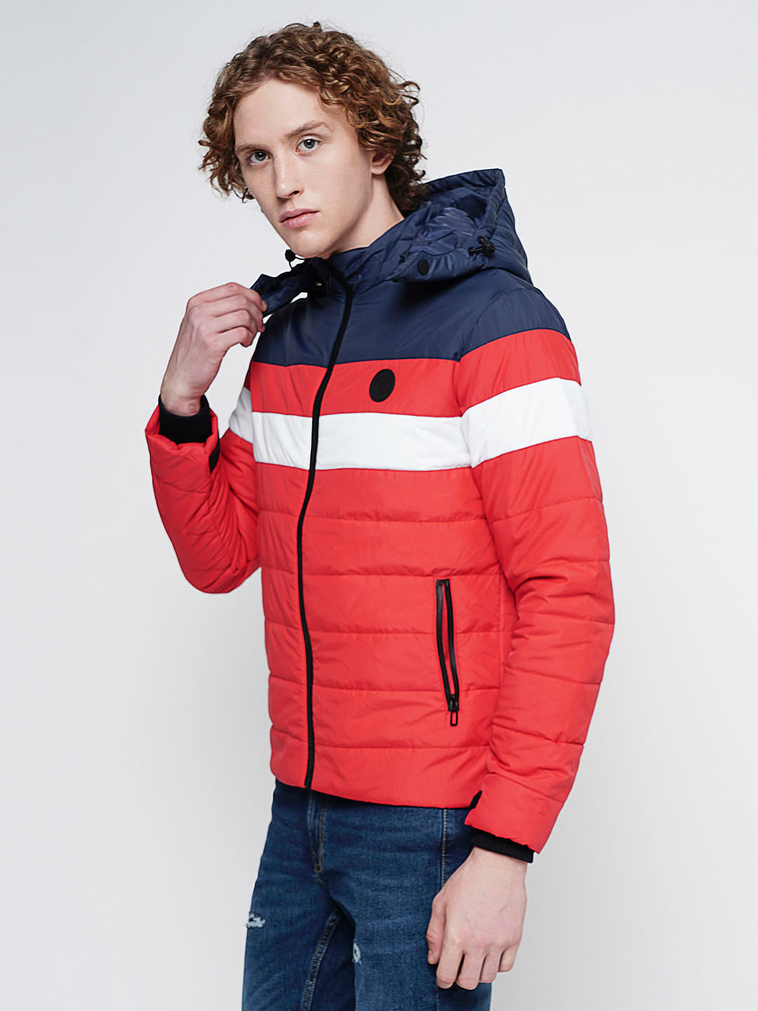 PRODUKT by JACK&JONES Red Colourblocked Hooded Puffer Jacket