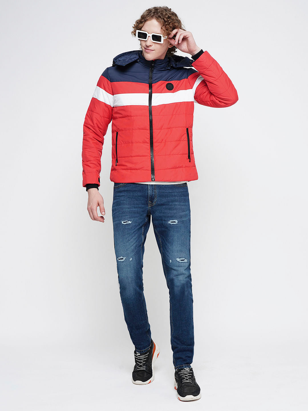 PRODUKT by JACK&JONES Red Colourblocked Hooded Puffer Jacket