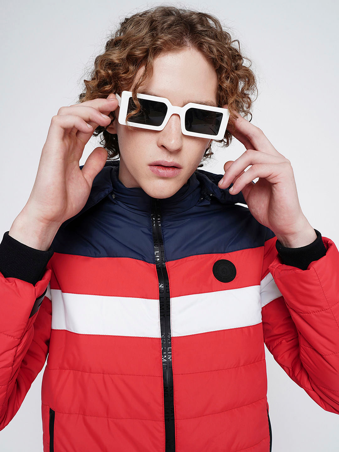 PRODUKT by JACK&JONES Red Colourblocked Hooded Puffer Jacket