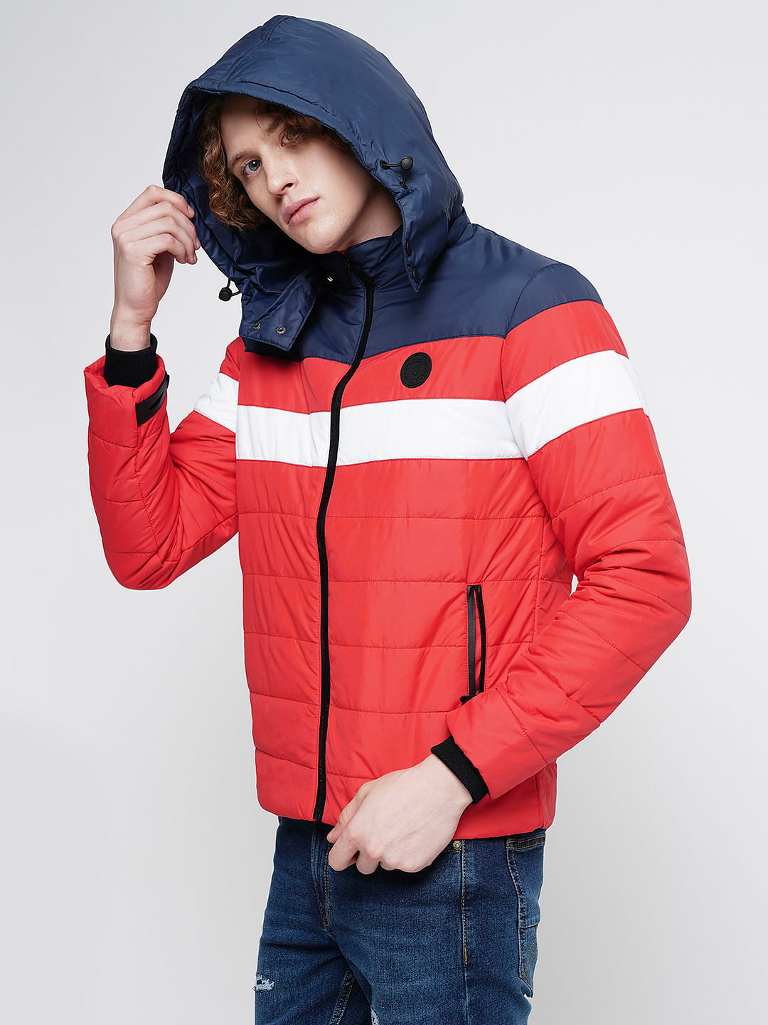 PRODUKT by JACK&JONES Red Colourblocked Hooded Puffer Jacket