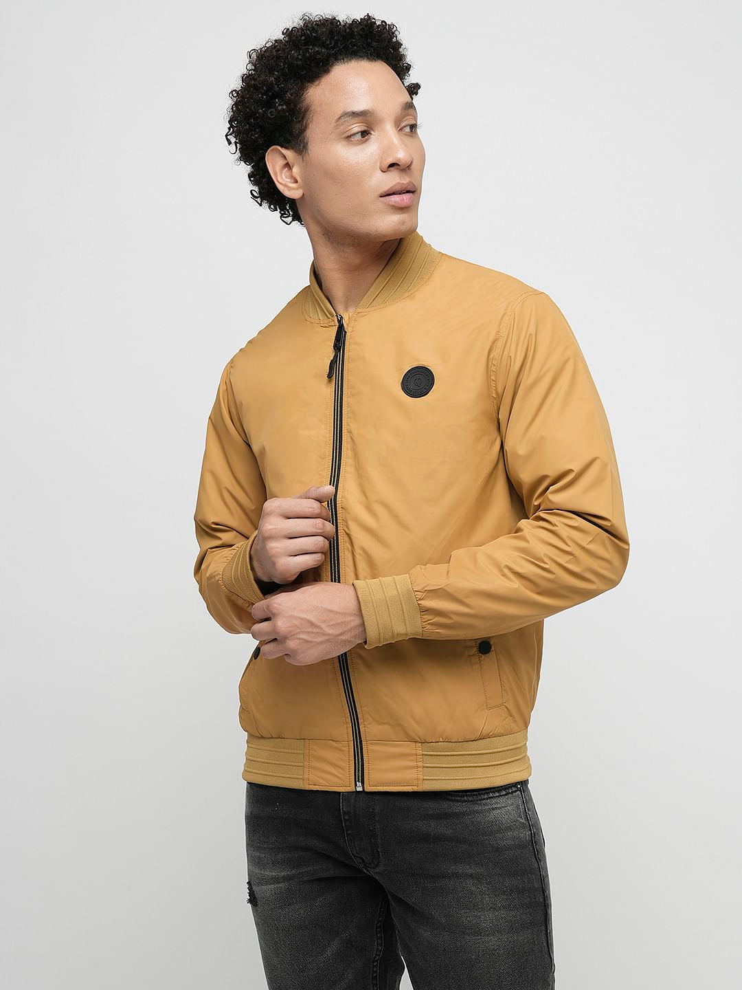 PRODUKT by JACK&JONES Beige Zip-Up Bomber Jacket
