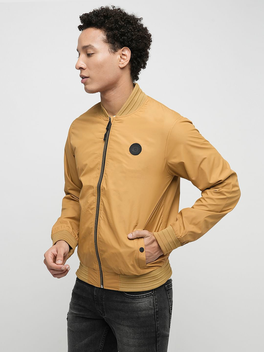 PRODUKT by JACK&JONES Beige Zip-Up Bomber Jacket