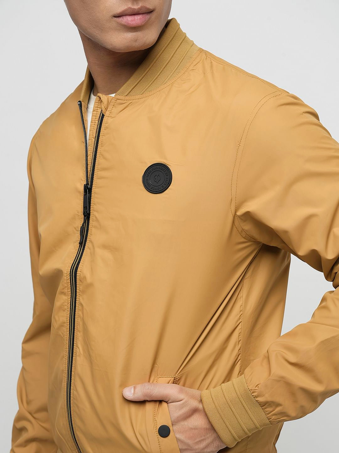 PRODUKT by JACK&JONES Beige Zip-Up Bomber Jacket