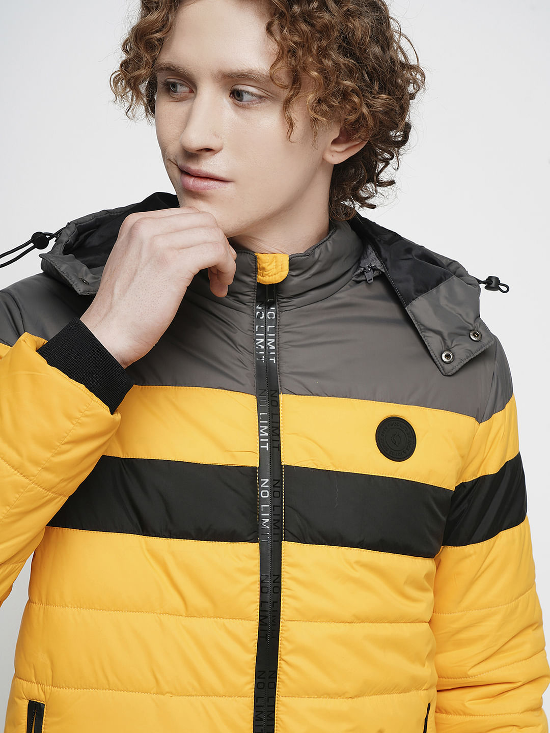 PRODUKT by JACK&JONES Yellow Colourblocked Hooded Puffer Jacket