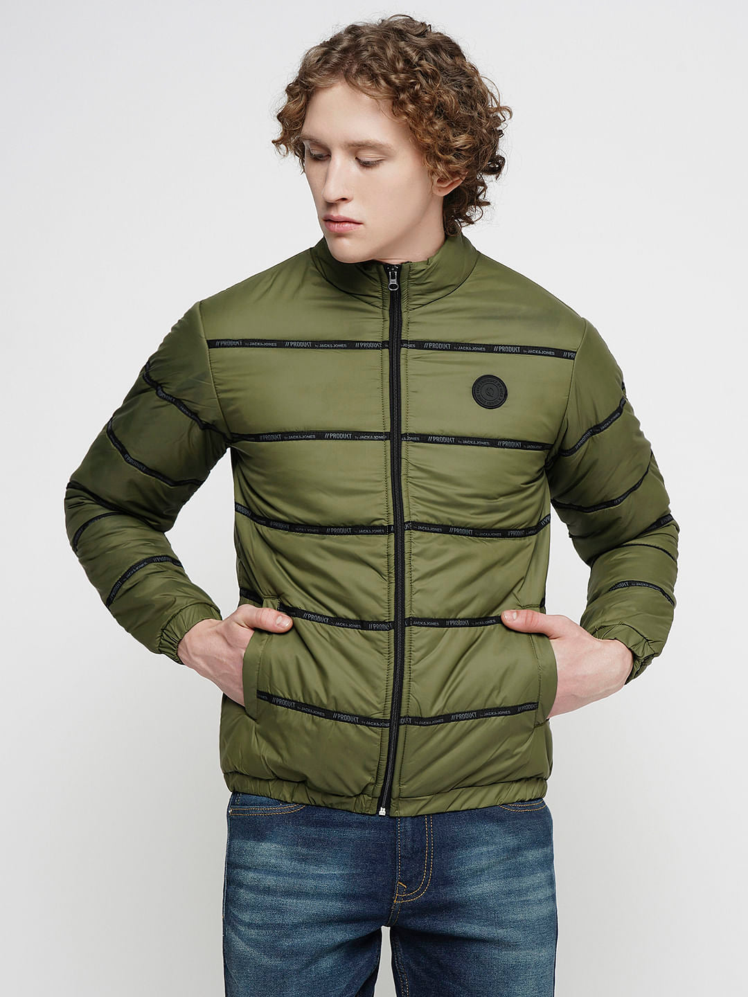 PRODUKT by JACK&JONES Green Logo Print Puffer Jacket