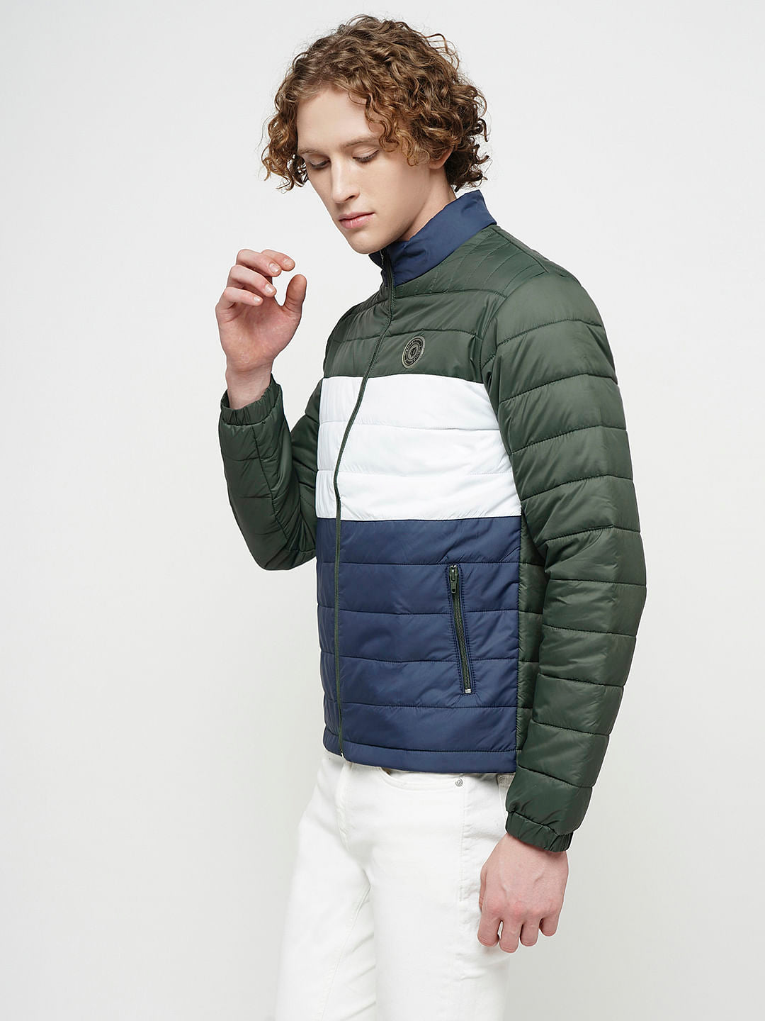 PRODUKT by JACK&JONES Green Colourblocked Hooded Puffer Jacket