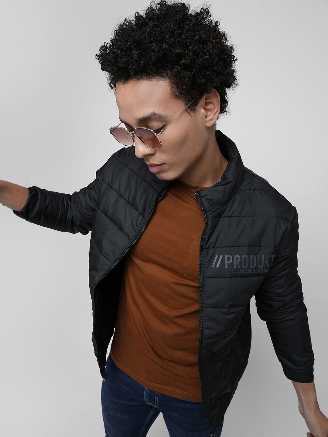 PRODUKT by JACK&JONES Black Logo Print Puffer Jacket