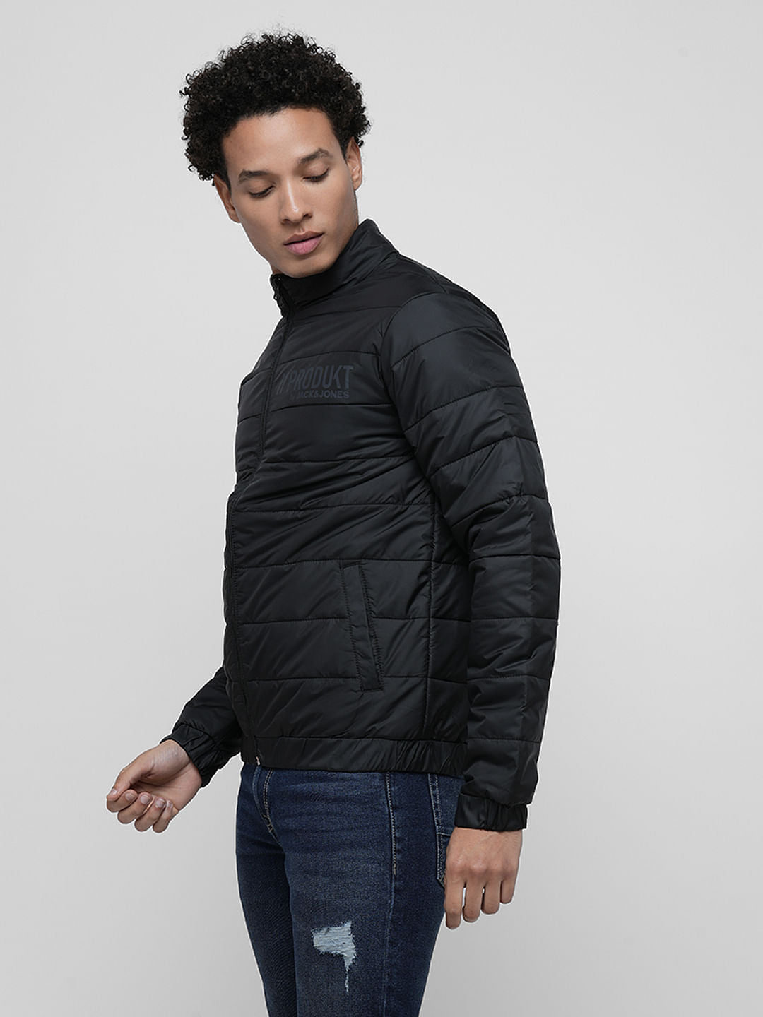 PRODUKT by JACK&JONES Black Logo Print Puffer Jacket