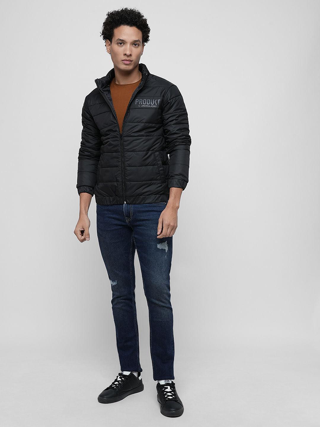 PRODUKT by JACK&JONES Black Logo Print Puffer Jacket