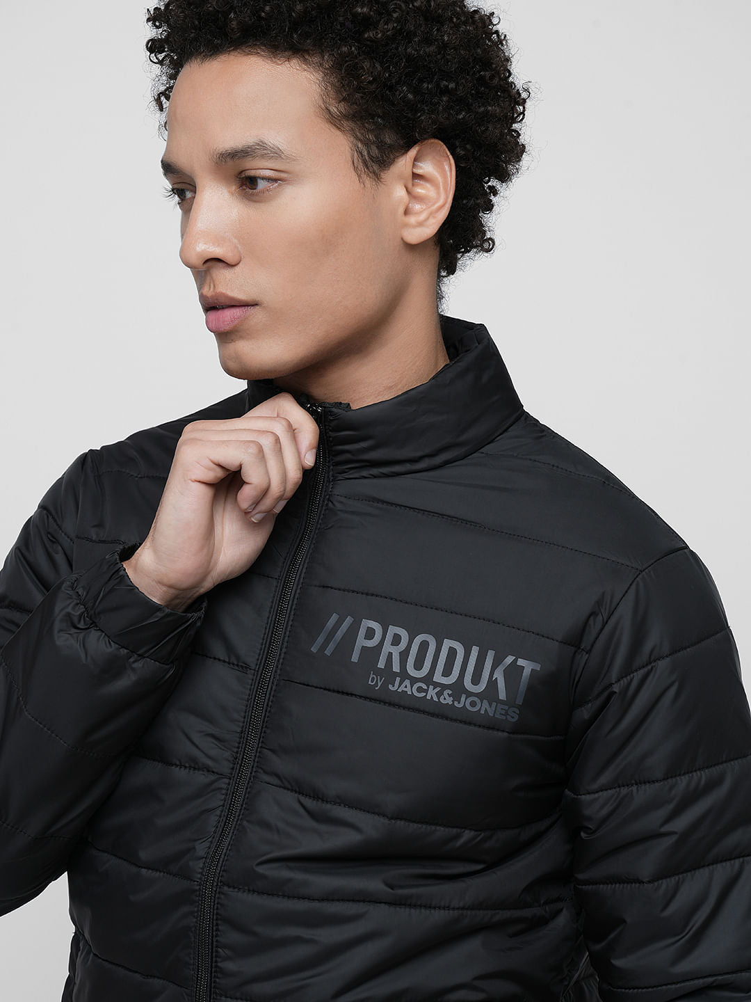 PRODUKT by JACK&JONES Black Logo Print Puffer Jacket