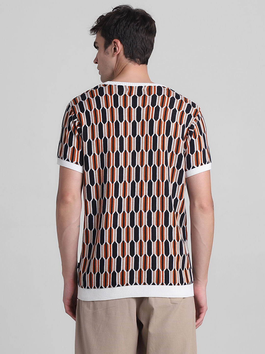 Brown Printed Jacquard T-shirt