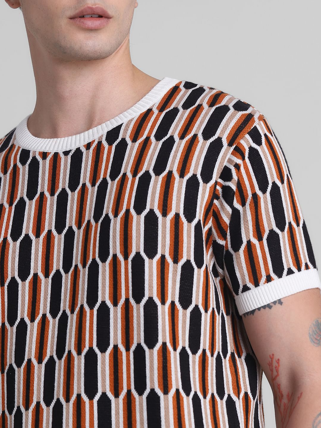 Brown Printed Jacquard T-shirt