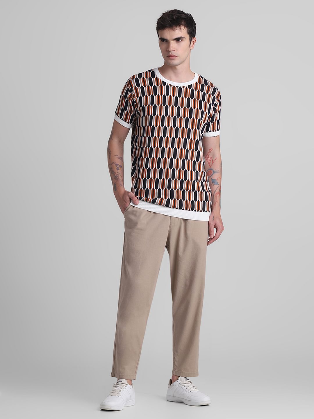 Brown Printed Jacquard T-shirt