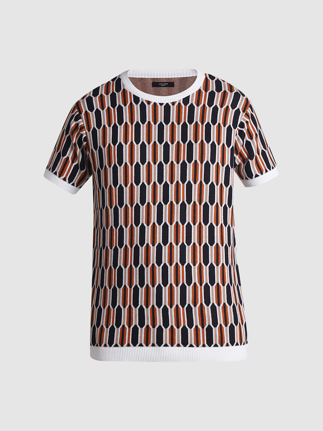 Brown Printed Jacquard T-shirt