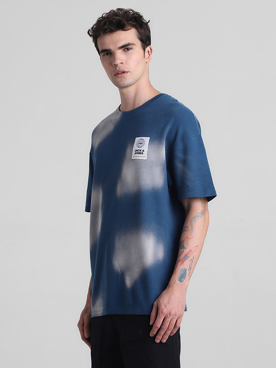 Blue Colourblocked Crew Neck T-shirt