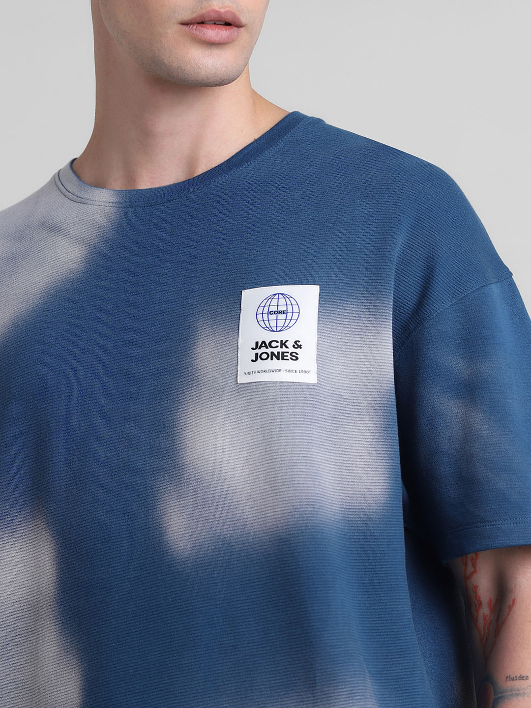 Blue Colourblocked Crew Neck T-shirt