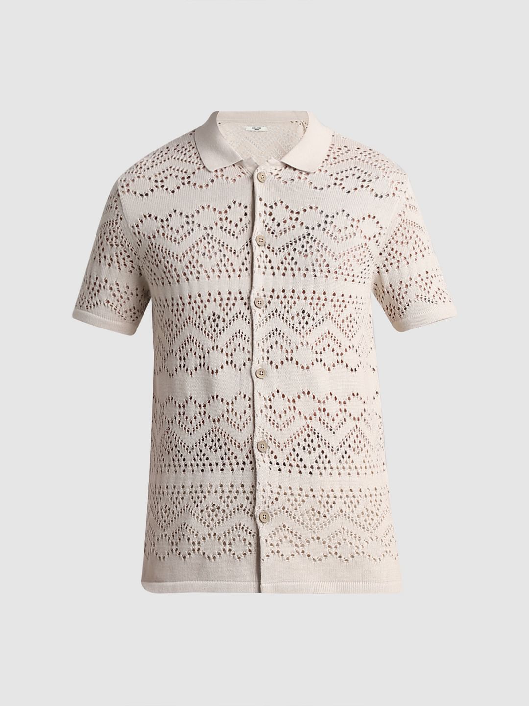 Beige Jacquard Cotton Polo T-shirt