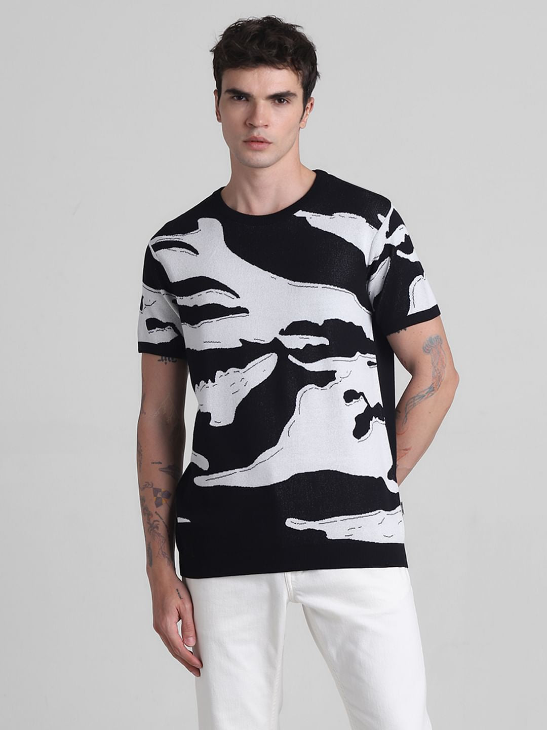 Black Printed Jacquard T-shirt