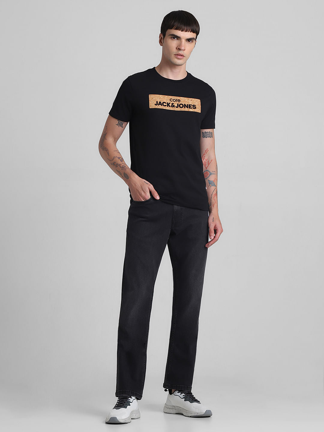 Black Printed Crew Neck T-shirt