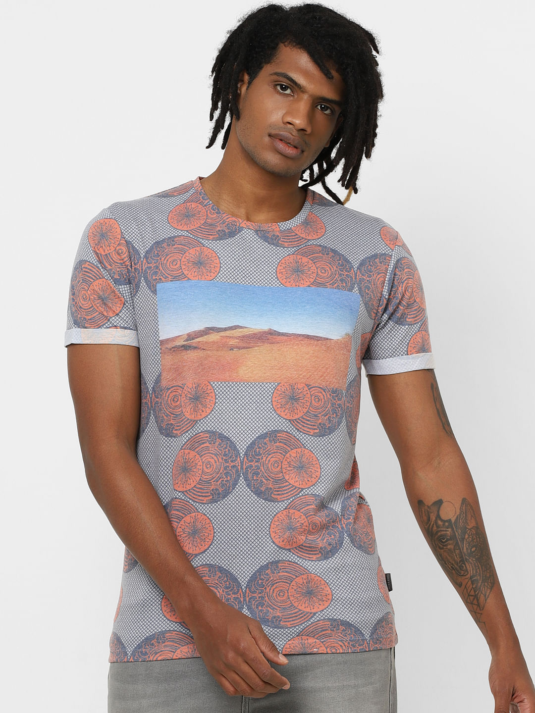 Peach Graphic Print Crew Neck T-Shirt