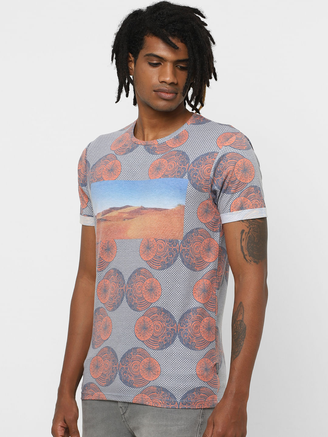Peach Graphic Print Crew Neck T-Shirt
