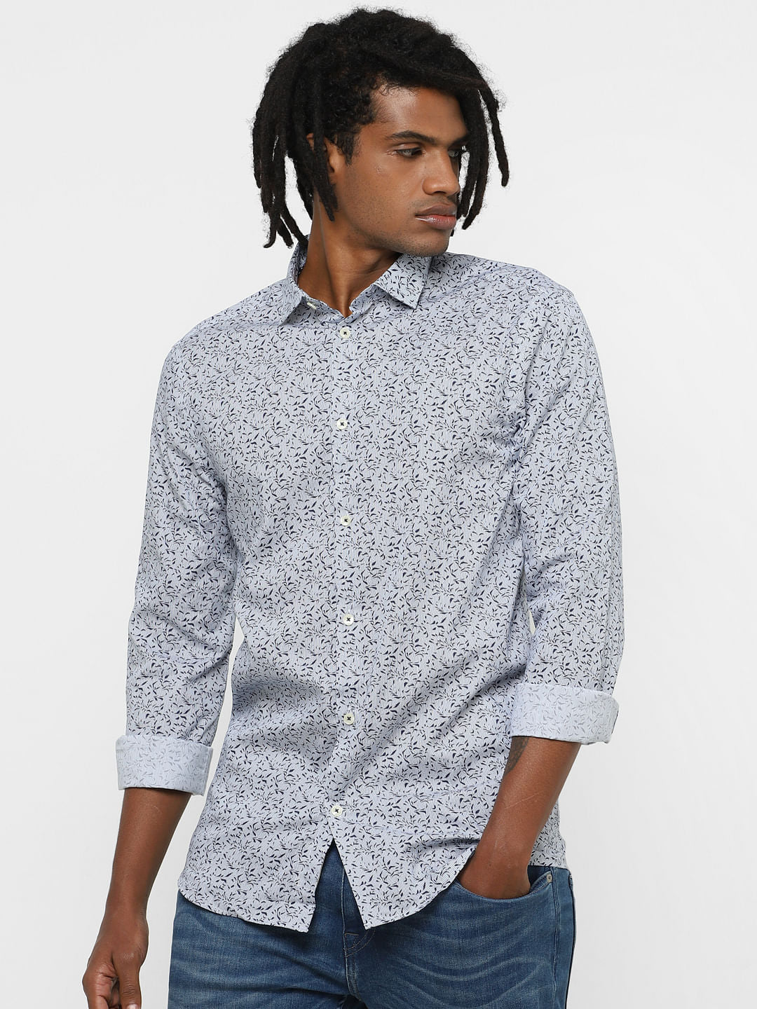 White All Over Print Full Sleeves Shirt