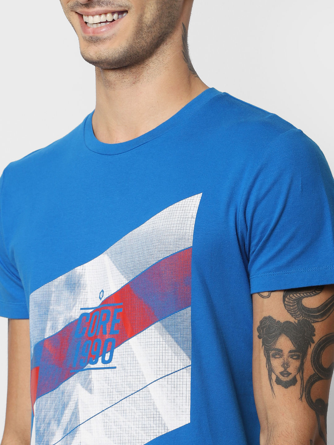 Blue Graphic Print Crew Neck T-shirt