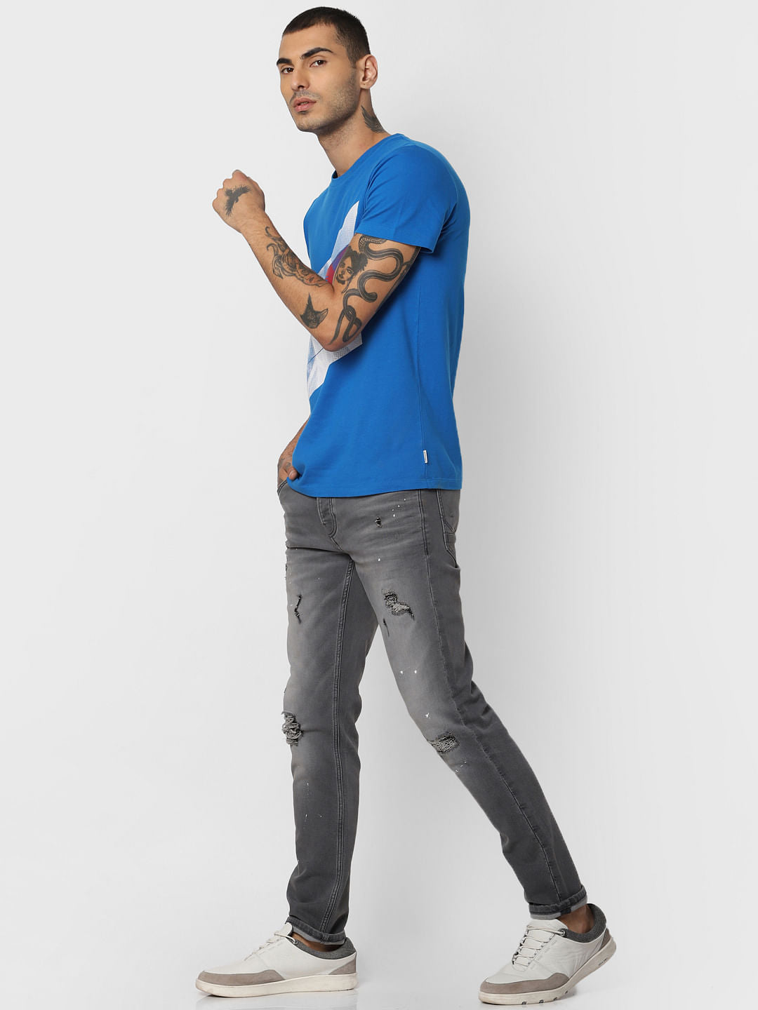 Blue Graphic Print Crew Neck T-shirt