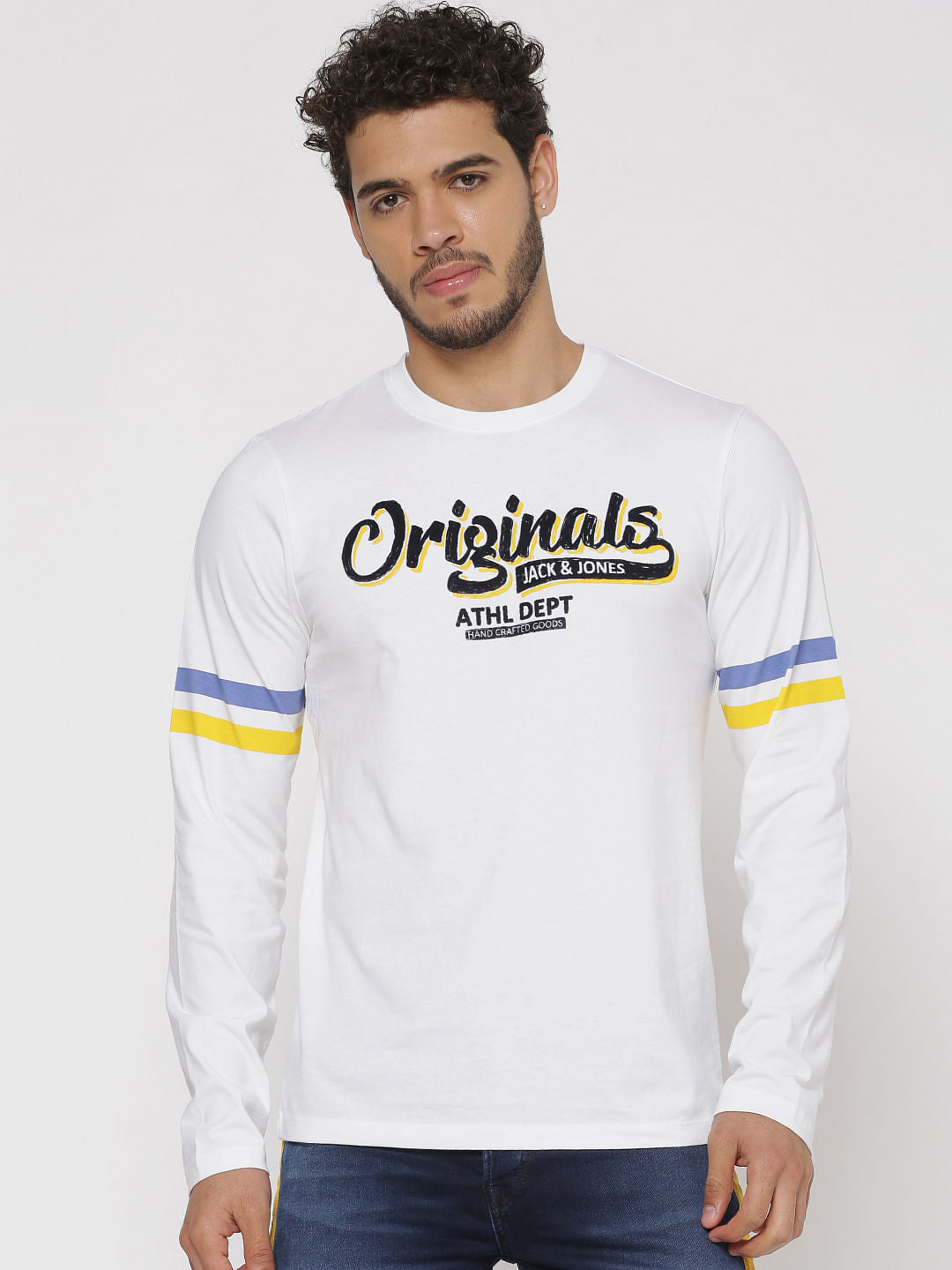 White Logo Print Full Sleeves T-shirt