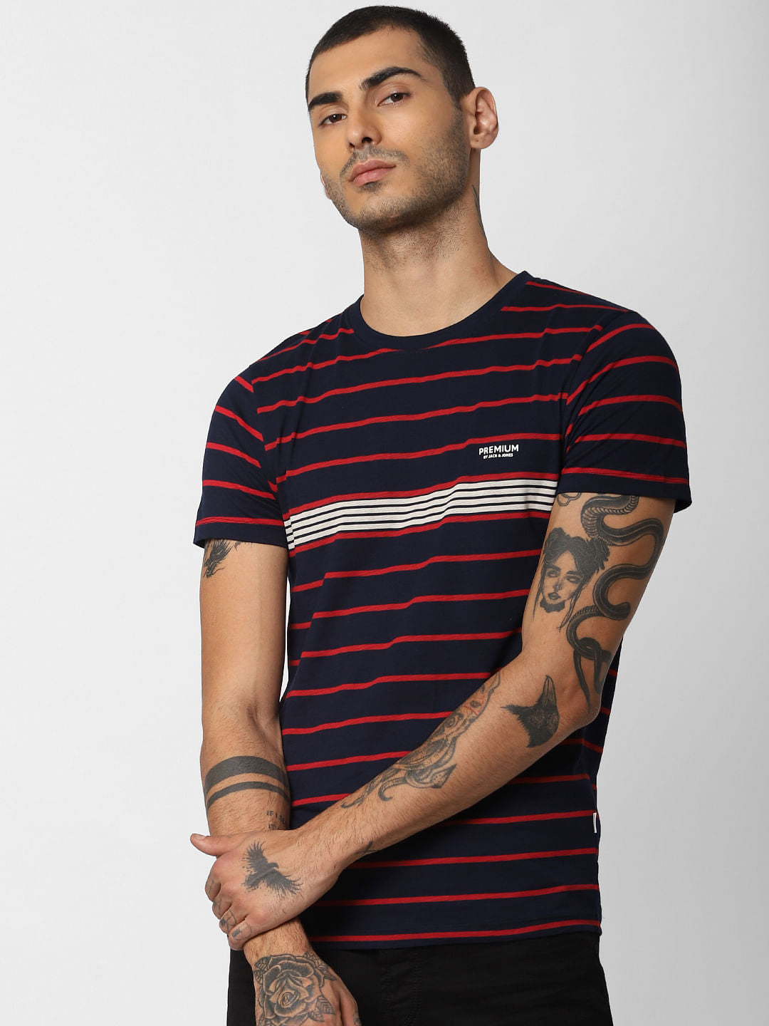 Blue Striped Crew Neck T-shirt