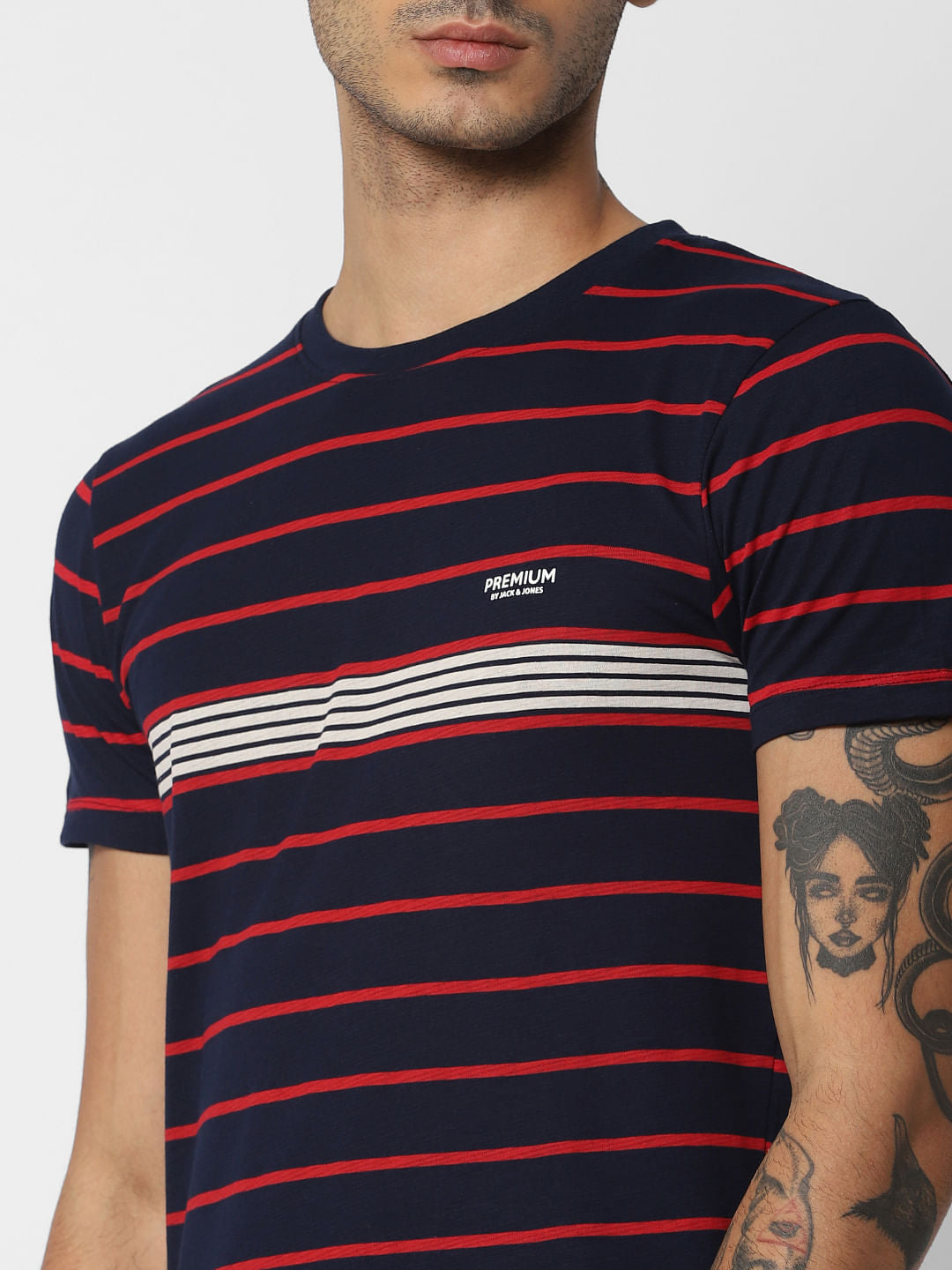 Blue Striped Crew Neck T-shirt