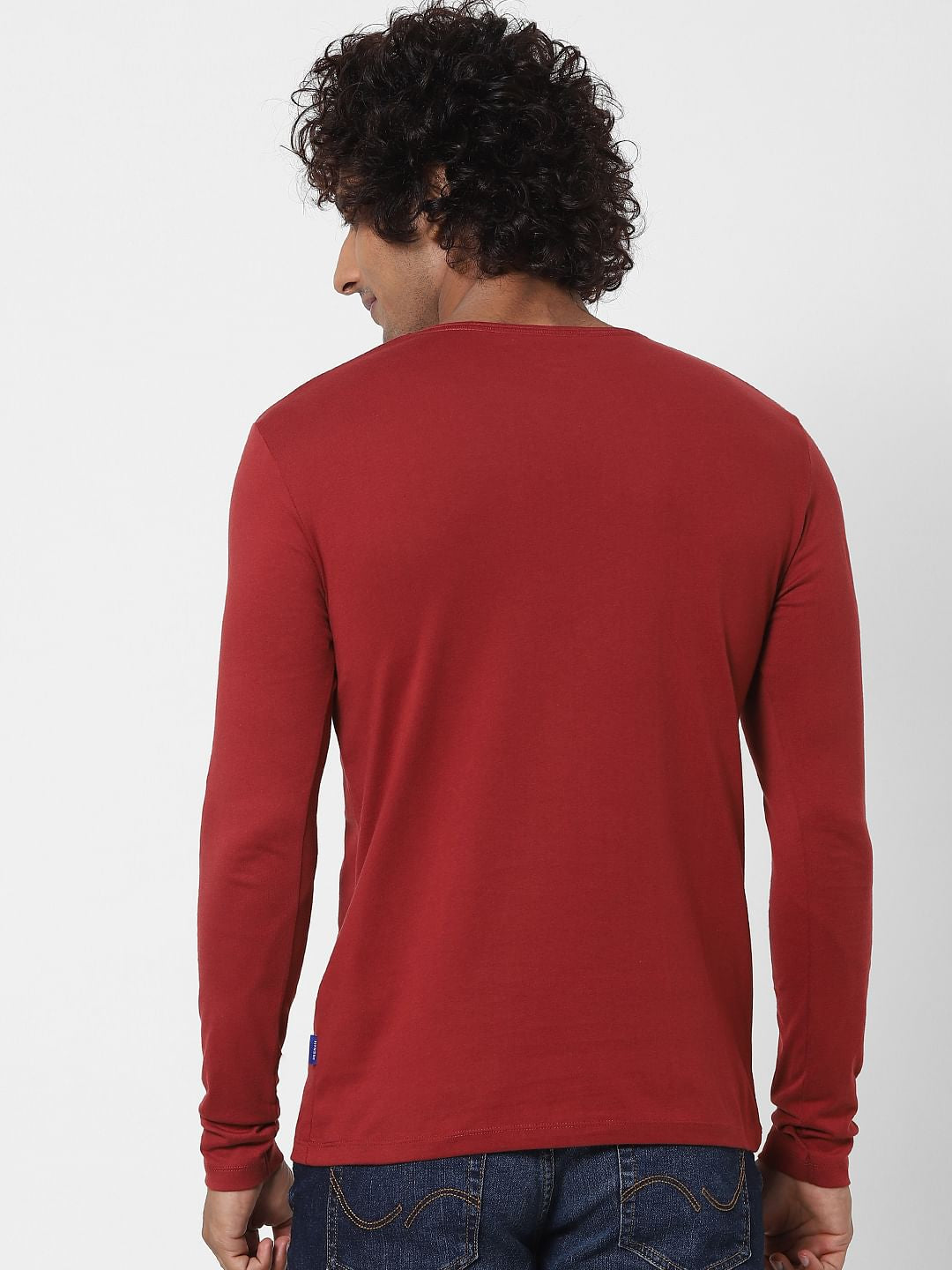 Red V Neck Full Sleeves T-shirt