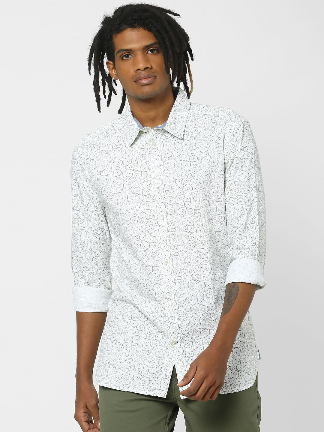 White All Over Print Full Sleeves Shirt