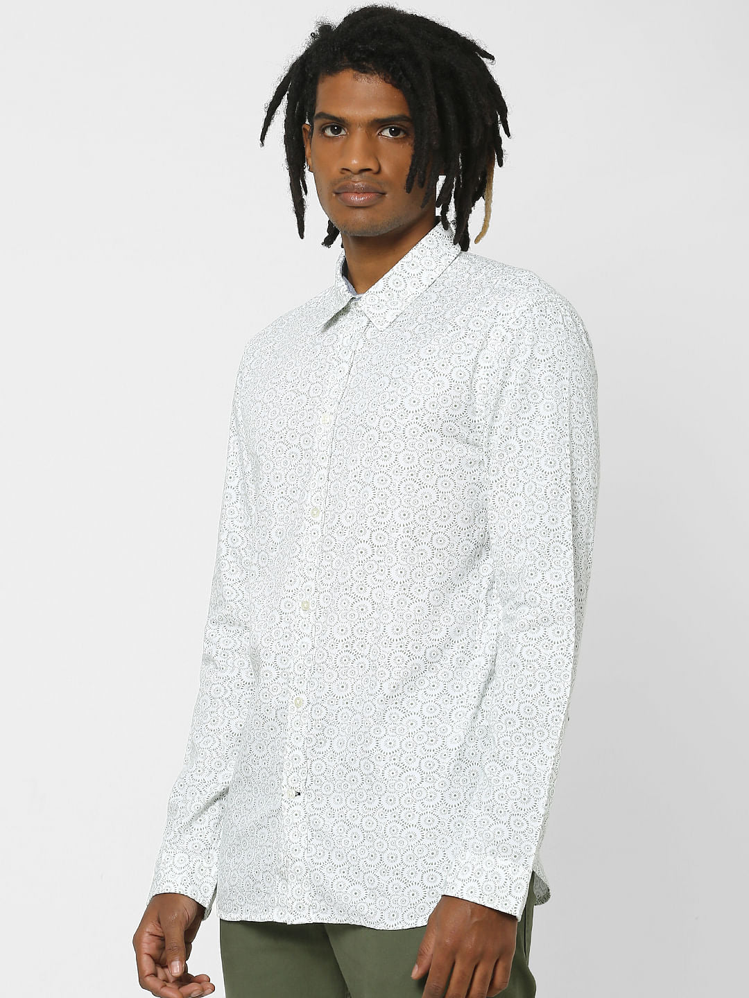 White All Over Print Full Sleeves Shirt