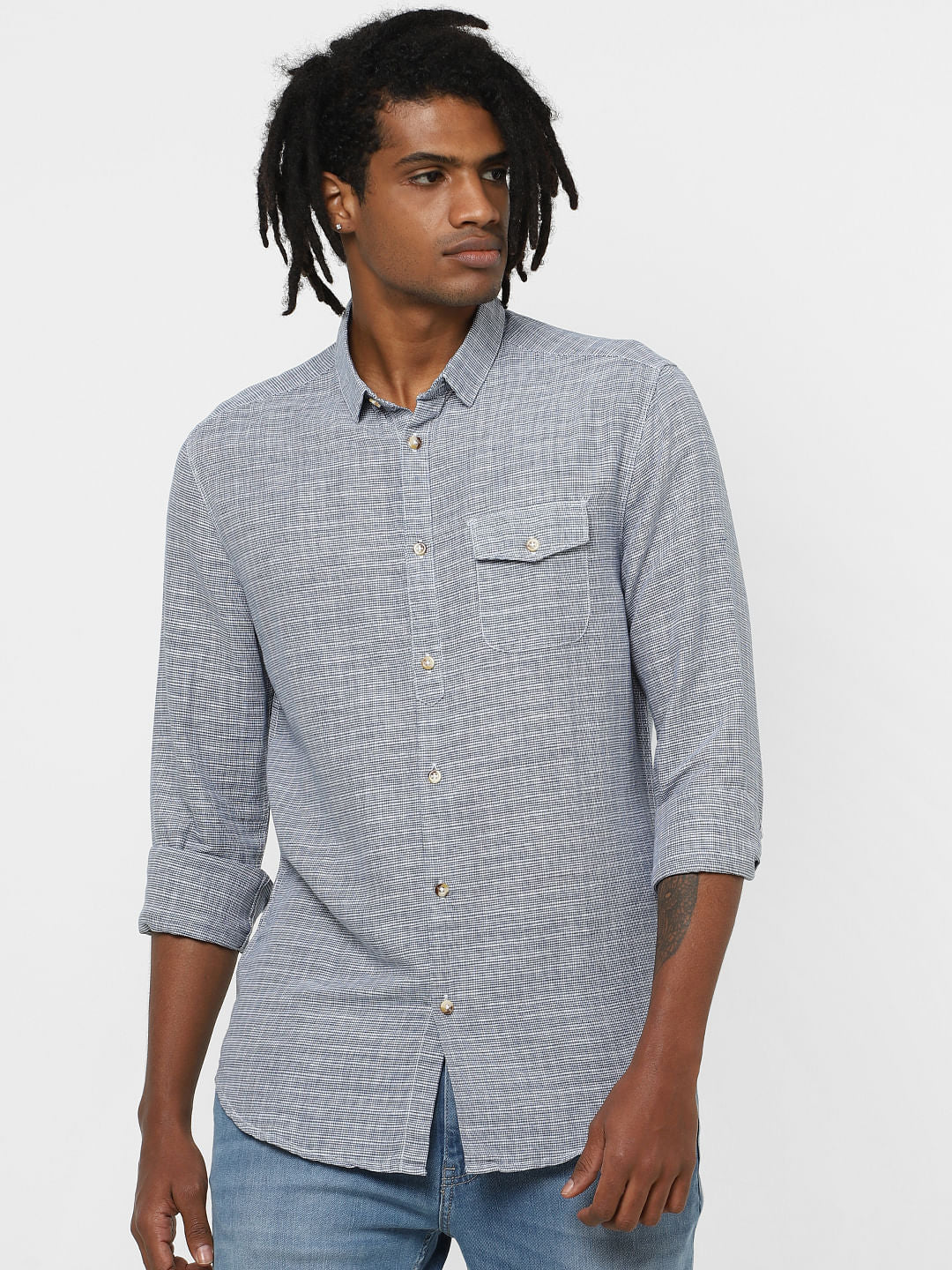 Blue Small Check Full Sleeves Shirt
