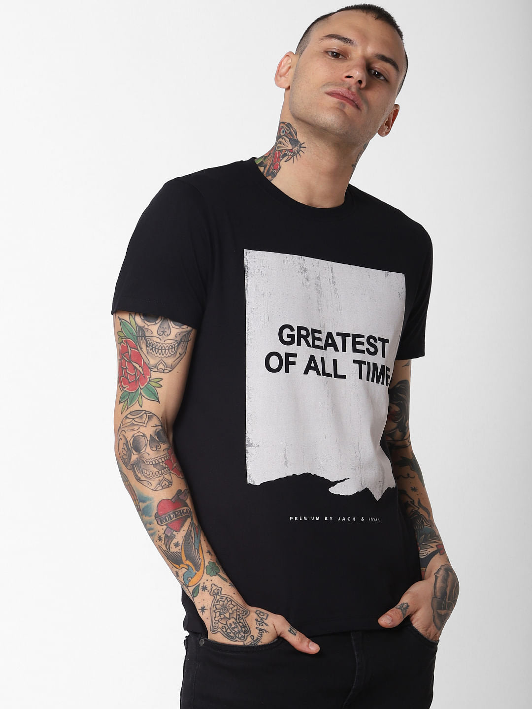Black Graphic Print Crew Neck T-shirt