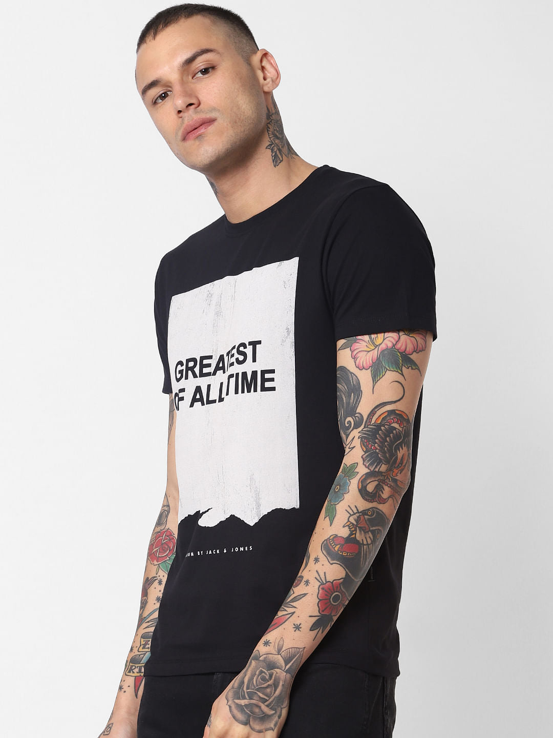 Black Graphic Print Crew Neck T-shirt